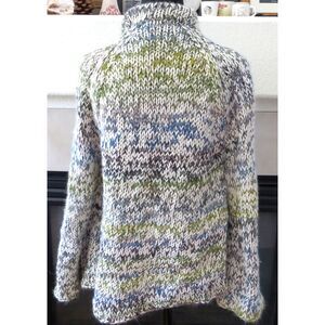 Hand Knit Chunky Cardigan Sweater with Agate Buttons  size **read**  EUC